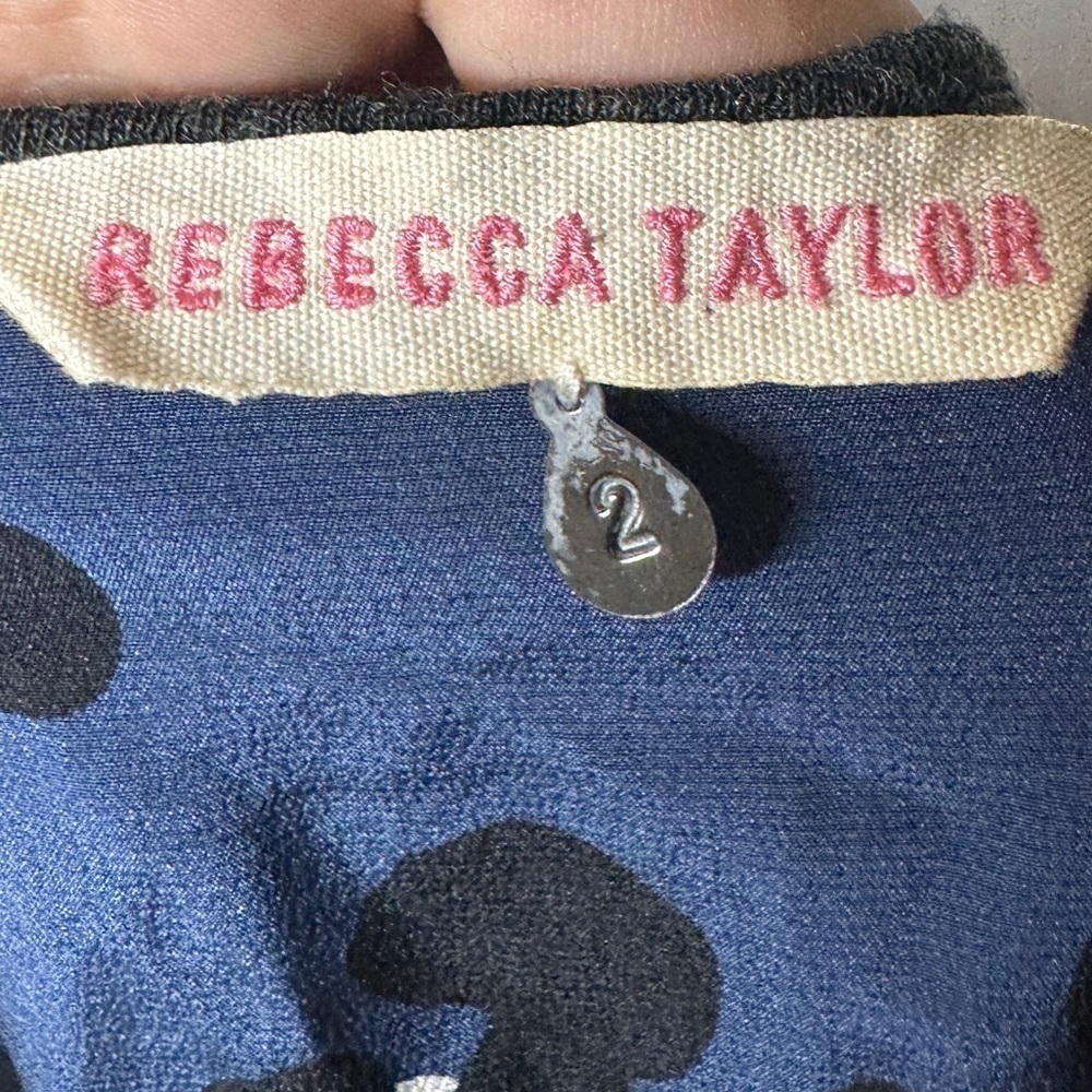 Rebecca Taylor Navy Blue Grey Leopard Animal Print Silk Wool Blend Blouse Size 2 - Picture 13 of 14